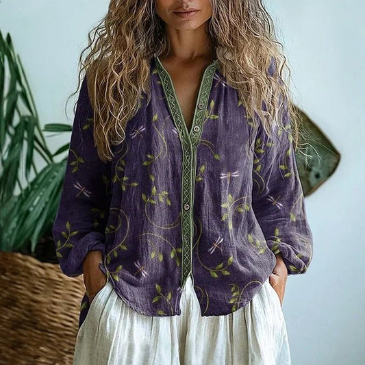 Mette | Afslappet Bluse med Naturprint