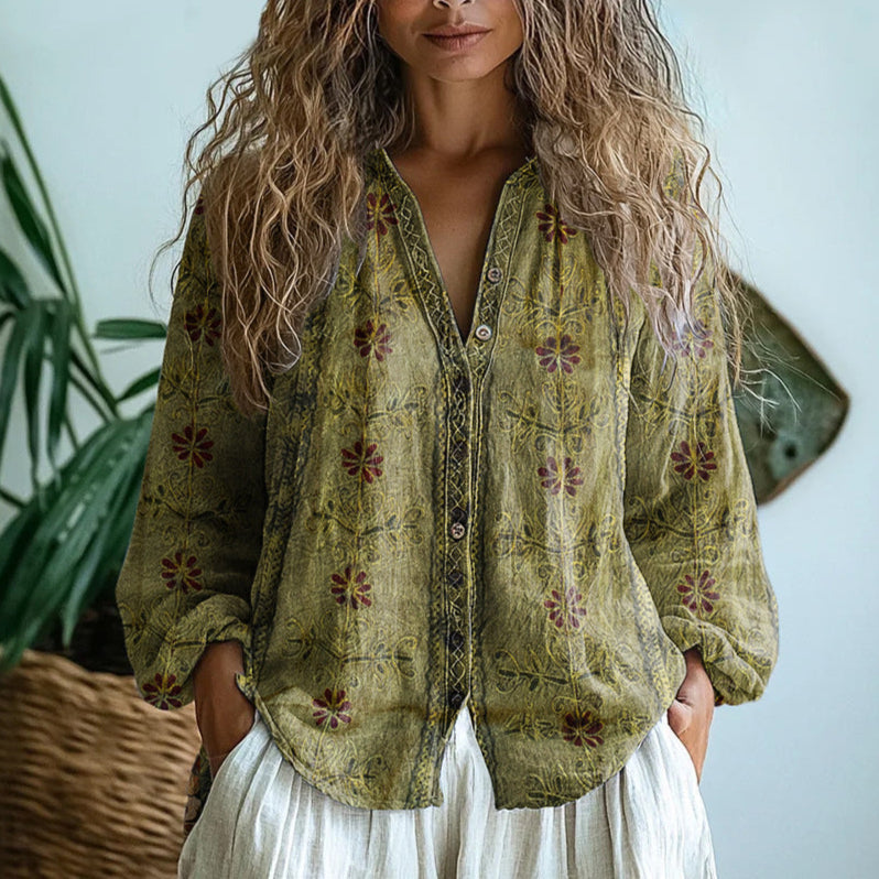 Mette | Afslappet Bluse med Naturprint